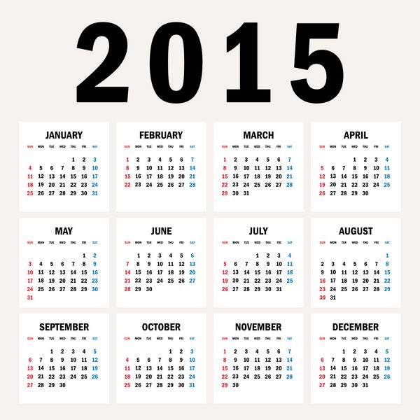 تقویم وکتوری سال 2015 ساده