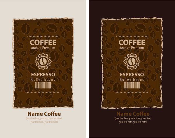 مجموعه ای از برچسب های طراحی برای دانه های قهوه