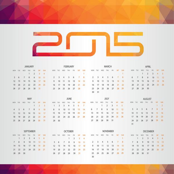 تقویم وکتور وکتور 2015 به سبک الگوی هندسی