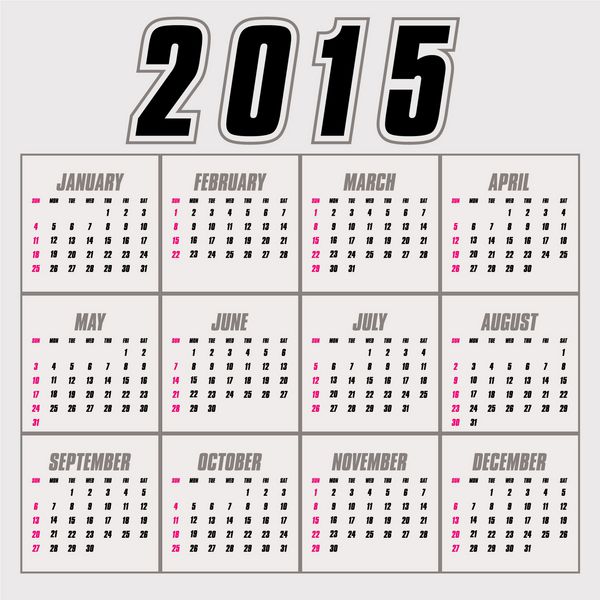 تقویم وکتوری سال 2015 ساده