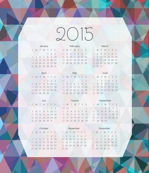تقویم زیبا و رنگارنگ در سال 2015 وکتور