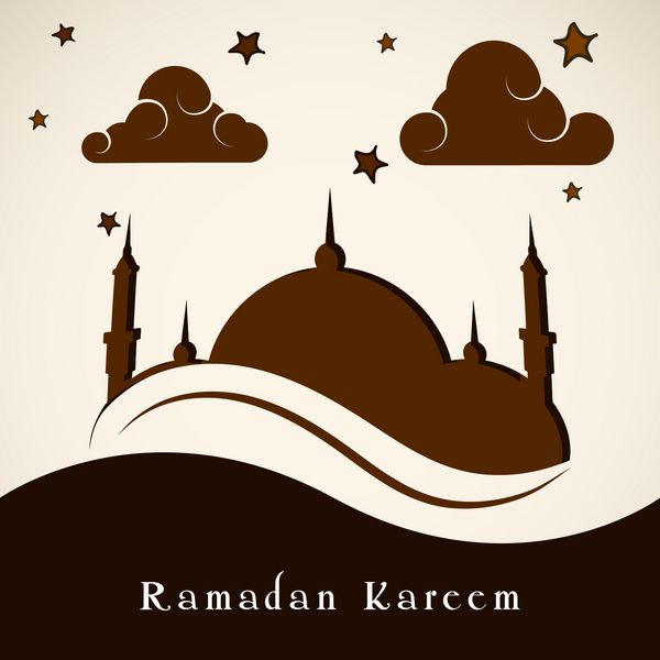 طرح کارت پستال شیک با تصویر مسجد و ابر برای ماه مبارک جامعه مسلمانان رمضان کریم