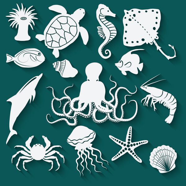 حیوانات دریایی و نمادهای ماهی - وکتور قسمت 10