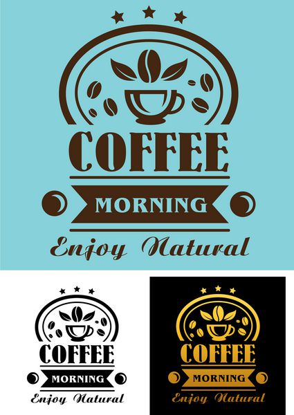 پوستر یا لوگوی فنجان قهوه صبح با متن - لذت ببرید طبیعی - برای طراحی منو کافه