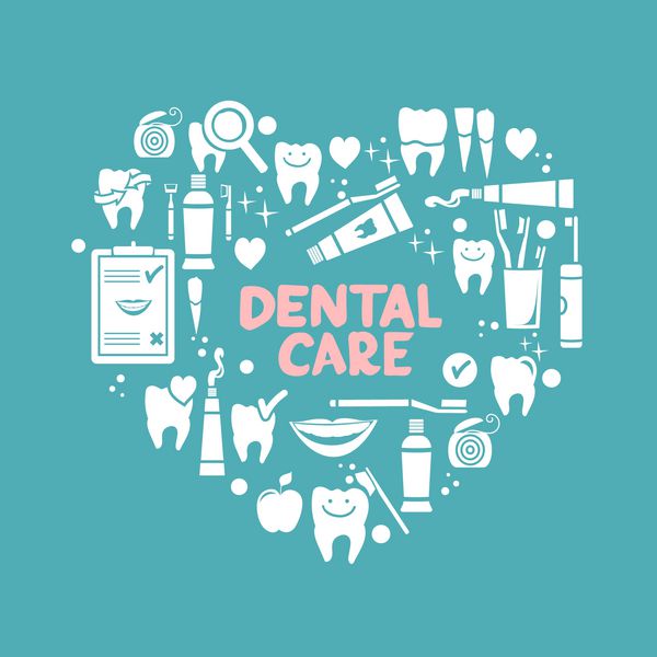 نمادهای مراقبت از دندان به شکل قلب نخ دندان دندان دهان خمیر دندان و غیره