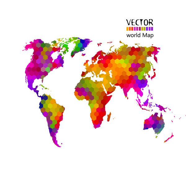 نقشه رنگی روشن از جهان در پس زمینه سفید بردار