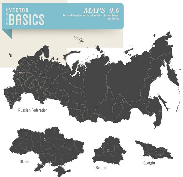 مبانی بردار نقشه های دقیق فدراسیون روسیه اوکراین بلاروس و گرجستان با اداری آنها