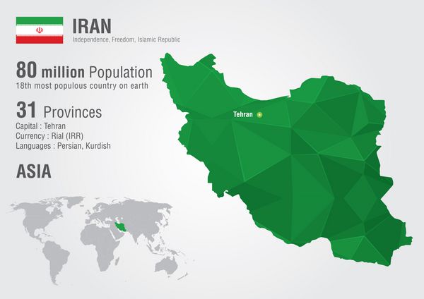 نقشه جهان ایران با بافت الماس پیکسلی جغرافیای جهانی
