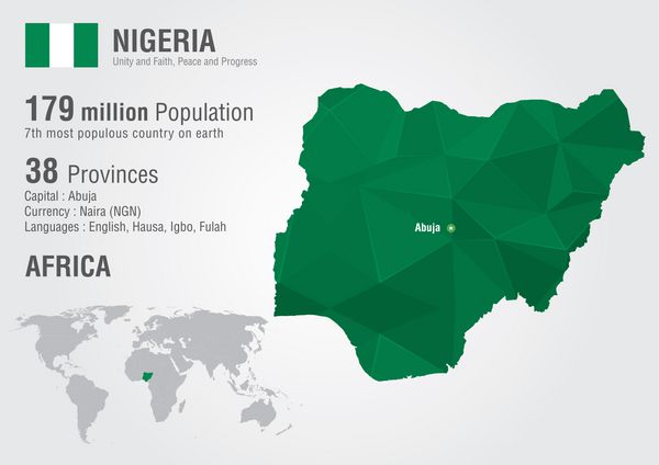 نقشه جهان نیجریه با بافت الماس پیکسلی جغرافیای جهانی