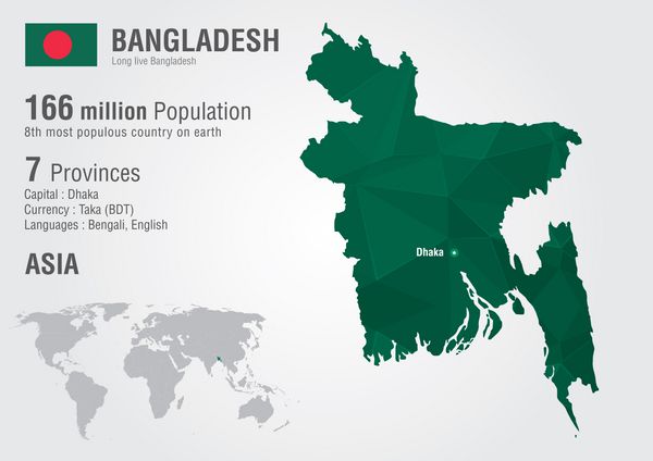 نقشه جهان بنگلادش با بافت الماس پیکسلی جغرافیای جهانی