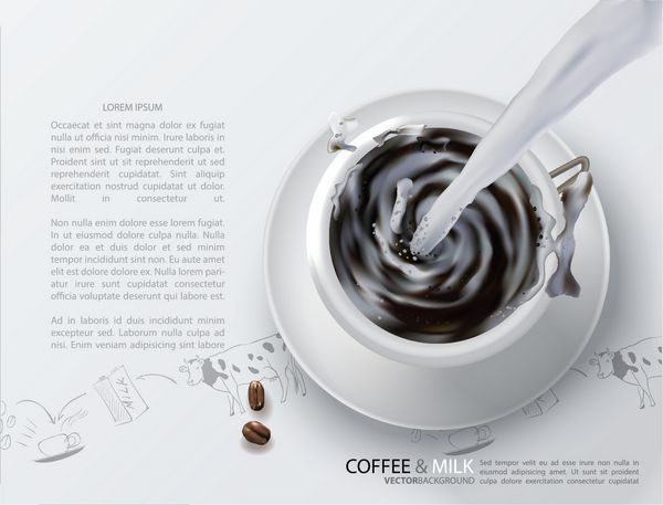 وکتور زیبا فنجان قهوه با شیر