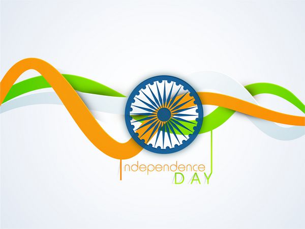 چرخ آسکا آبی براق با نوار سه رنگ ملی در زمینه آبی برای جشن های روز استقلال هند 15 آگوست
