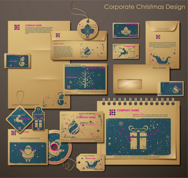 طراحی کریسمس شرکتی نمادهای مختلف کریسمس مواد دو رنگ متفاوت برای چاپ به روش قدیمی اما مد روز چاپ روی قهوه ای خالی