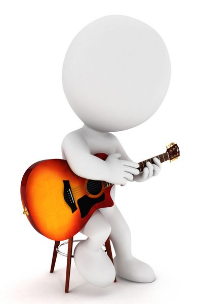 افراد سفیدپوست سه بعدی در حال نواختن گیتار به سبک انگشتی به صورت انفرادی