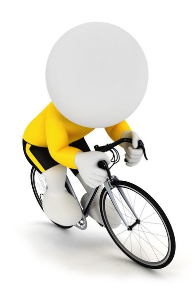سه بعدی سفیدپوستان در حال مسابقه دوچرخه سواری روی یک دوچرخه و پوشیدن پیراهن زرد پس زمینه سفید جدا شده تصویر سه بعدی