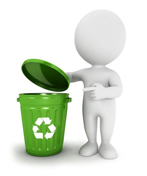 سطل زباله بازیافت سه بعدی سفیدپوستان سبز پس زمینه سفید جدا شده تصویر سه بعدی