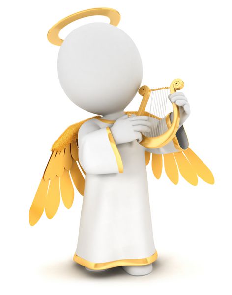 فرشته سه بعدی سفیدپوستان با بال های طلایی و یک لیر پس زمینه سفید جدا شده تصویر سه بعدی