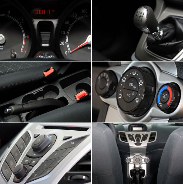 کلاژ داخلی و داشبورد خودرو نشانگرها دکمه ها و کنترل های مختلف