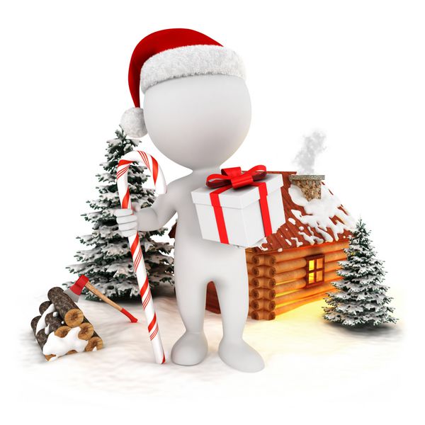 بابا نوئل سه بعدی سفیدپوستان در صحنه کریسمس پس زمینه سفید جدا شده تصویر سه بعدی