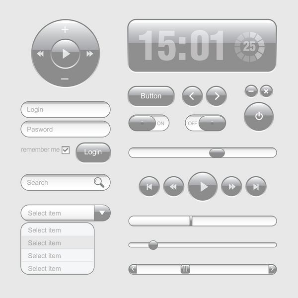 سبک طراحی عناصر رابط کاربری وب خاکستری عناصر دکمه ها سوئیچرها لغزنده