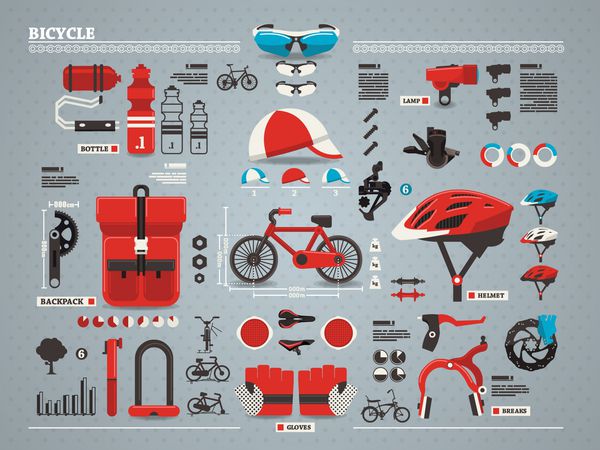 گرافیک اطلاعات دوچرخه و لوازم جانبی مجموعه وکتور