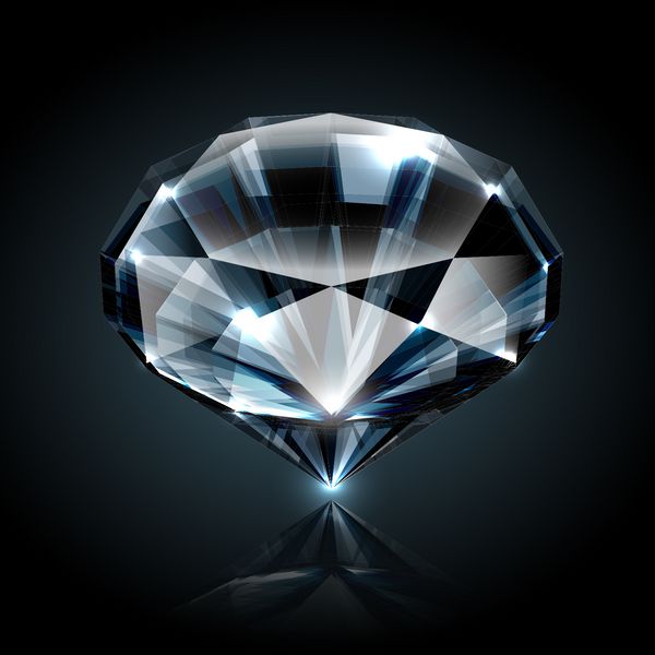 الماس خیره کننده در زمینه مشکی با انعکاس