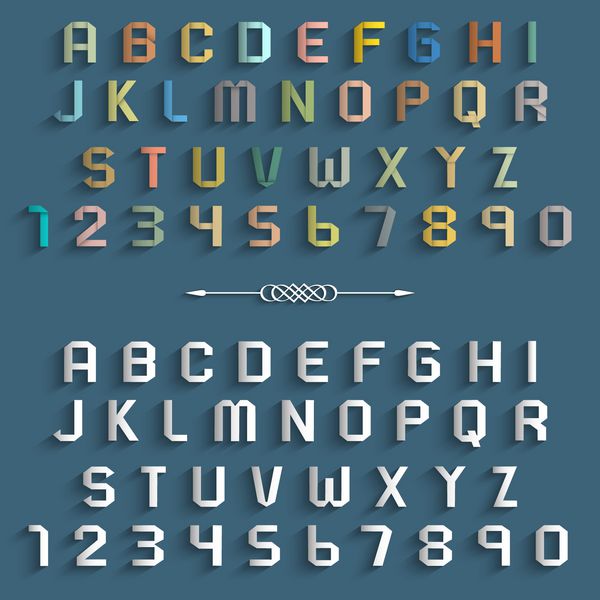 دو حرف و اعداد مختلف الفبای اوریگامی وکتور