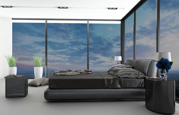 اتاق خواب منحصر به فرد با طراحی مدرن با نمای هوایی