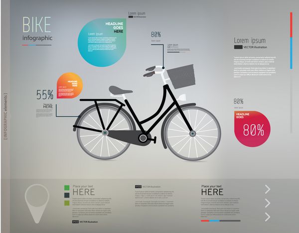 عناصر گرافیکی دوچرخه و اطلاعات در پس زمینه خاکستری وکتور