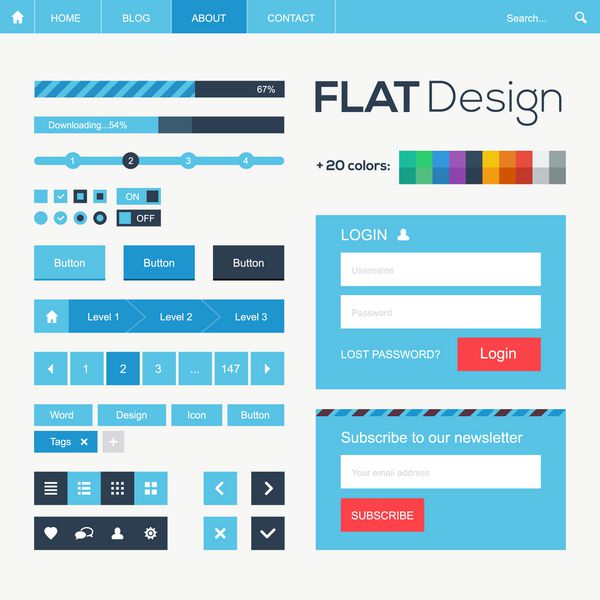 عناصر طراحی وب و موبایل تخت دکمه ها نمادها قالب وب سایت