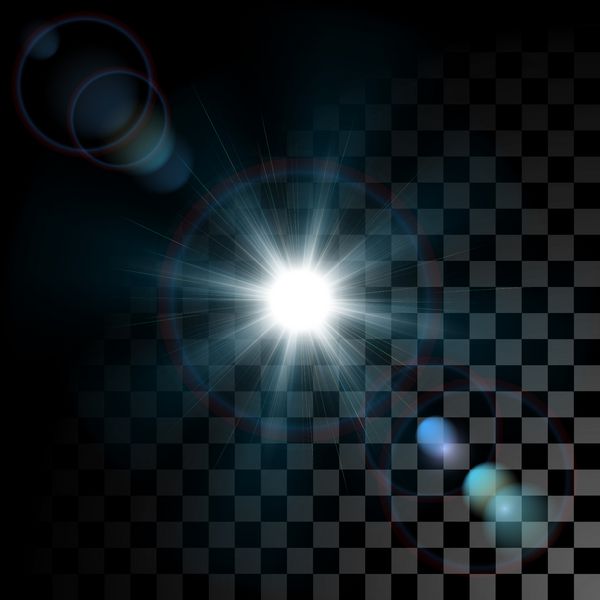 وکتور ستاره افکت نور درخشان با جرقه در پس زمینه شفاف می ترکد پراش شفاف پرتو خورشید با اثر بوکه