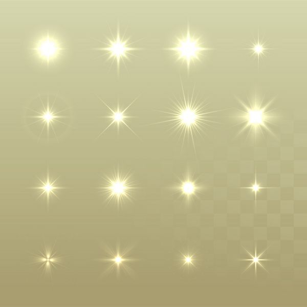 مجموعه‌ای از وکتورهای درخشان با جلوه‌های نوری ستاره‌هایی که در پس‌زمینه طلایی می‌تابند مجموعه ستاره های درخشان ستاره های کریسمس