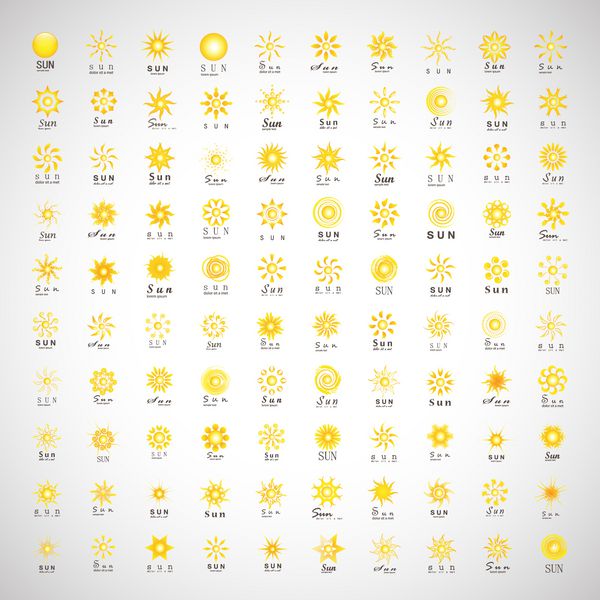 مجموعه آیکون های خورشید - جدا شده در پس زمینه خاکستری - وکتور طرح گرافیکی قابل ویرایش برای طرح شما