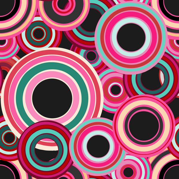 الگوی بدون درز هندسی انتزاعی با دایره های رنگارنگ - وکتور