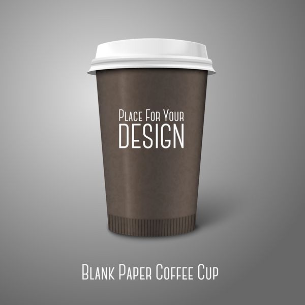 قهوه خالی رنگی وکتور واقعی فنجان قهوه کاغذی قهوه برای رفتن جدا شده در پس زمینه خاکستری با مکانی برای طراحی و برند شما