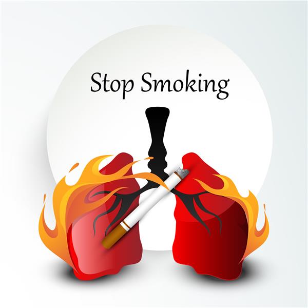 ریه های انسان در آتش سیگار و متن شیک پس زمینه Stop Smoking برای روز جهانی آسم