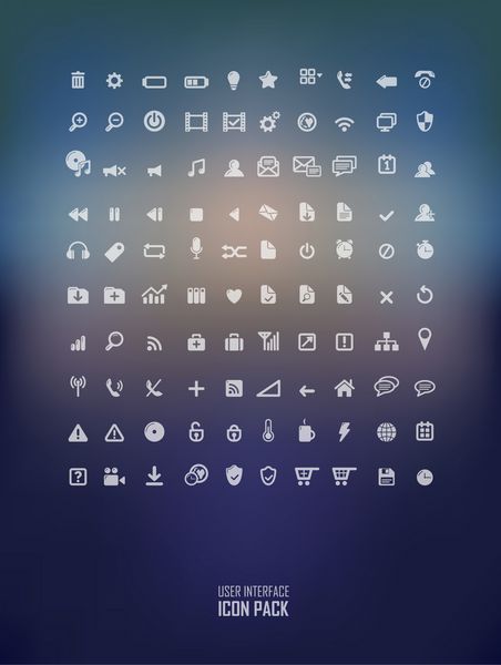 مجموعه آیکون ها رابط کاربری برای دستگاه های تلفن همراه و برنامه های کاربردی وب در پس زمینه آبی تیره 100 نماد وکتور