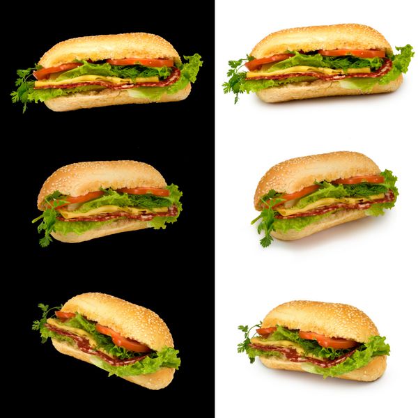تصویر جدا شده از یک ساندویچ در پس زمینه سیاه و سفید
