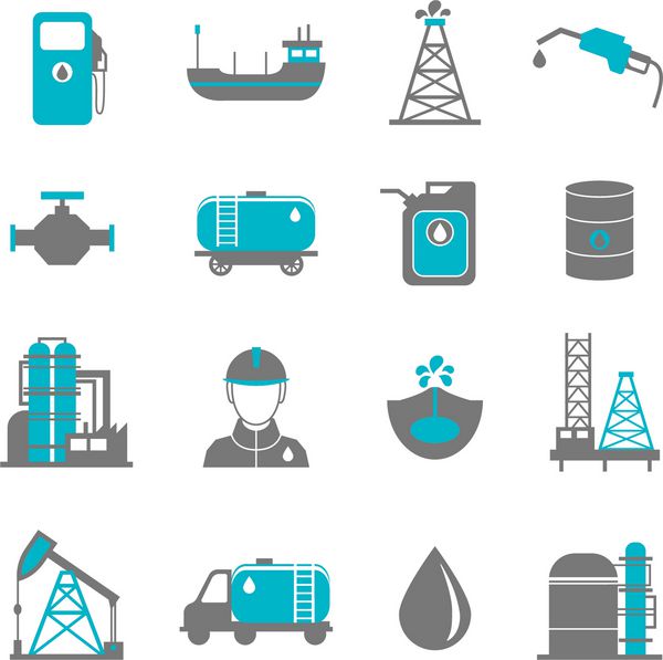 مجموعه پیکتوگرام های حمل و نقل و توزیع تولید گاز استخراج نفت با وکتور جدا شده از پمپ نفت مجتمع صنعتی
