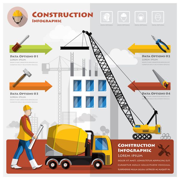 الگوی طراحی اینفوگرافیک کسب و کار ساخت و ساز و ساختمان