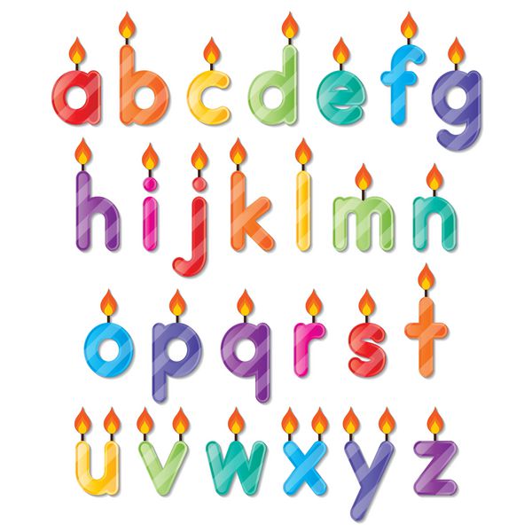 مجموعه ای از حروف الفبای کوچک رنگارنگ a تا z شمع بردار