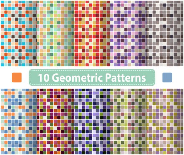 مجموعه ای از موزاییک های رنگارنگ الگوهای هندسی انتزاعی