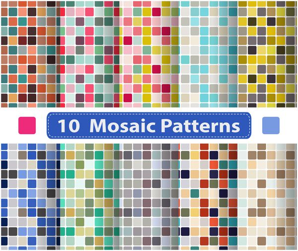 مجموعه ای از الگوهای بدون درز انتزاعی موزاییک رنگارنگ مجموعه ای از نمونه ها