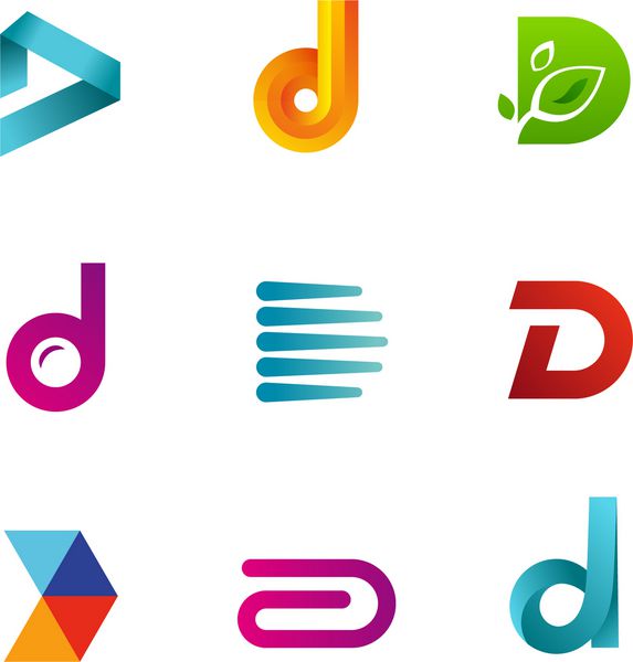 مجموعه ای از الگوها و عناصر طراحی نمادهای حرف D مجموعه علائم