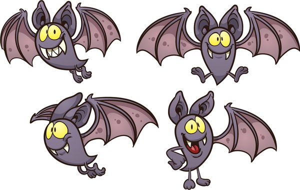 خفاش کارتونی در حالت های مختلف وکتور کلیپ آرت با شیب ساده هر کدام در یک لایه جداگانه