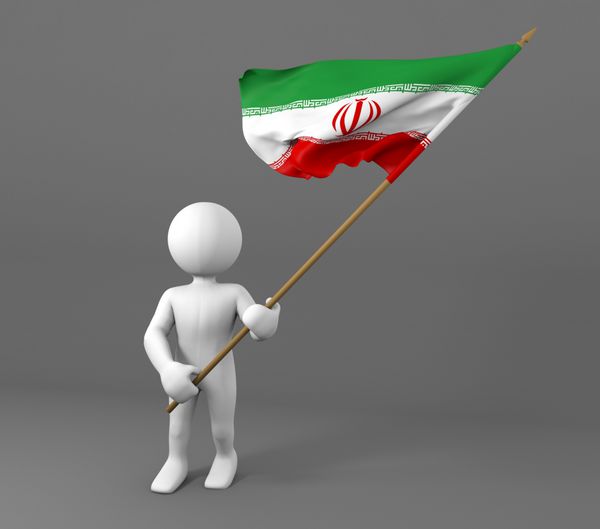 شخصیتی که پرچم ایران را در دست دارد و پرچم را در باد به اهتزاز در می آورد