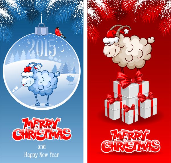 کارت تبریک کریسمس با گوسفند نماد سال 2015