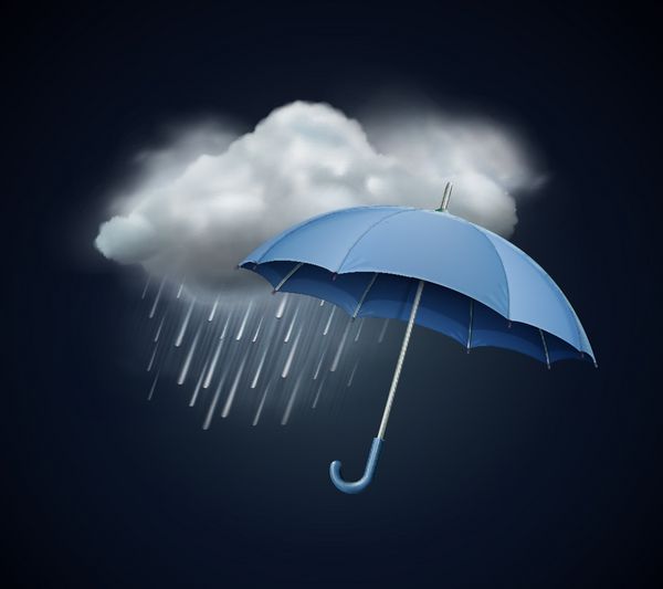 وکتور از نماد آب و هوای سرد - چتر و ابر زیبا باز شده با باران شدید پاییزی در آسمان تاریک