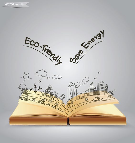 طراحی مفهومی خلاقانه دوستدار محیط زیست روی کتاب باز وکتور طراحی قالب مدرن