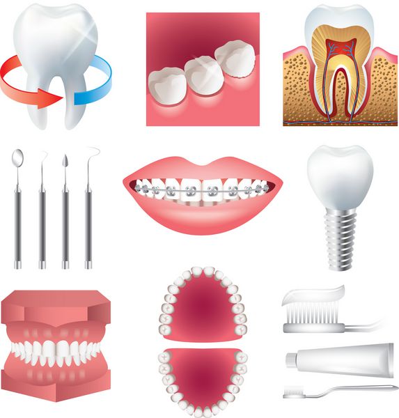 مجموعه وکتور عکس واقع بینانه مراقبت های بهداشتی دندان و دندان شناسی